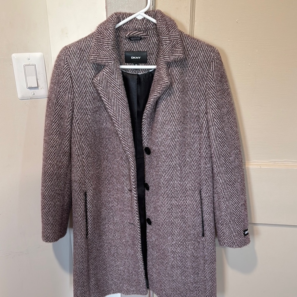 DKNY Gray Pea Coat Timeless Wool-Blend